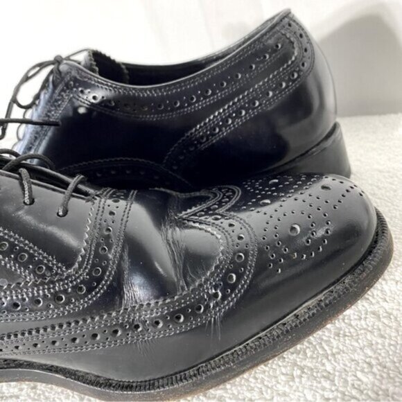 Vintage Florsheim Black Leather Lexington Wingtip Oxford Lace Up Dress Shoes 7D - Picture 8 of 14